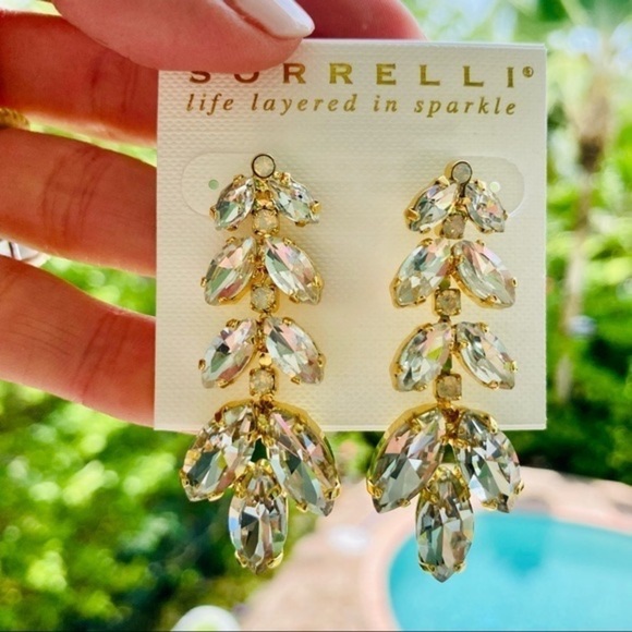 Sorrelli Repeating Navette Crystal Dangle Statement Earrings Bright Gold New‎
